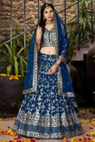 Royal Floral Dola Silk Jacquard Lehenga Choli Set with Organza Dupatta