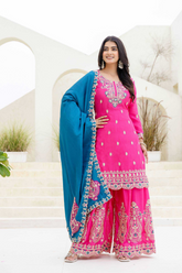 Pink Chinon Silk Kurti Set with Dupatta