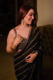 Tara Midnight Black Faux Georgette Real Mirror Work Saree