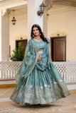 Teal Premium Gold Crush Lehenga Choli Set