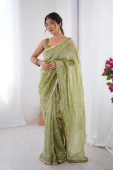 Green Glam Crush Saree with Moti & ZigZag Sequin Embroidery