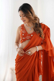 Elegant Orange Pure Georgette Sharara Saree with Sequin Embroidered Blouse