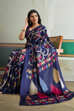 Ivory Abstract Pure Modal Satin Ajrakh Print Saree