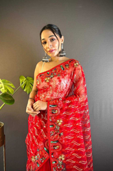 Red Heavy Butterfly Net Saree with Multicolor Embroidery & Foil Thread Work