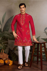 Red Embroidered Kurta Set