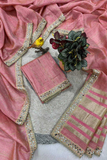 Pure Spun Cotton Pink Saree with Real Mirror Work & Jari Embroidery
