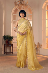 Mehek Yellow Shaded Pure Silk Cutwork Saree
