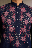 Navy Blue Embroidered Kurta Set with White Pant
