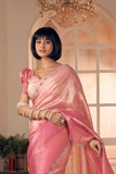 Mehek Baby Pink Shaded Pure Silk Cutwork Saree