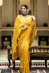 Yellow Kanjivaram Banarasi Silk Saree with Rich Zari Weaving & Jacquard Blouse