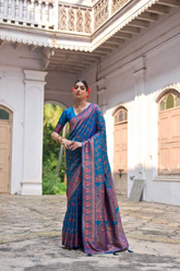 Blue Extra Soft Pashmina Silk Saree with Kashmiri Jal Weaving & Zari-Meena Work