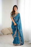 Premium Crunchy Silk Saree with Heavy Thread, Codding & Sequin Embroidery