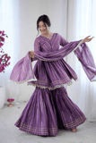 Purple Mal Chanderi Mirror Work Sharara Palazzo Set - kavyo.in