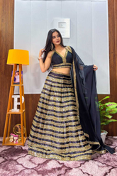 Heavy Kasturi Silk Black Lehenga Choli with Georgette Dupatta