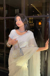 Pure Soft Burberry Silk Saree with Crystal Diamond Work