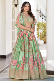 Patchwork Print Chinnon Silk Lehenga Choli Set with Choker-Style Chiffon Dupatta
