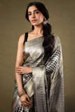 Gold Houndstooth Soft Lichi Silk Zari Woven Saree