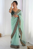 Net Wedding Wear Saree with Embroidered Border Lace