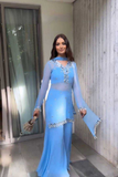Sky Blue Mirror Work Faux Georgette Palazzo Suit Set