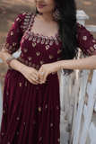 Wine Georgette Blooming Anarkali Gown with Zari & Sequins - kavyo.in