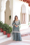 Aarohi Elara – Fendi Silk Embroidered Sharara Suit Set