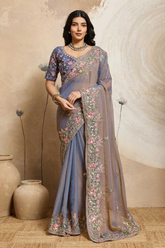 Elegant Moss Chiffon Embroidered Saree