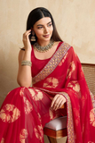 Bandhej Georgette Saree with Multi Embroidery Lace Border