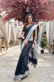 Black Silver Banarasi Soft Silk Silver Zari Woven Saree