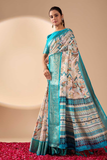 Aqua Blossom Soft Lichi Silk Saree
