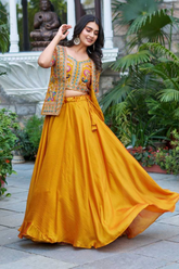 Mustard Glow Vichitra Silk Lehenga with Embroidered Koti