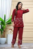 Ladybook Red Grace – Embroidered Kurti Pant Set for Office & Daily Wear