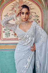 Premium Georgette Saree with Exquisite Thread & Sequins Embroidery Work