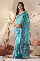 Blue Soft Georgette Saree with Multicolor Geometric Digital Print & Tassel Pallu