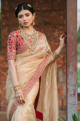 Premium Saree with Sequin Butti, Jati Dori Work & Embroidered Lace Border