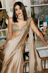 Off White Satin Silk Saree with Original Mirror and Embroidery Work