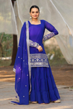 Royal Blue Georgette Embroidered Kurta Sharara Set