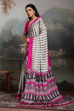 Pink Ajrakh Noir Pure Modal Satin Printed Saree