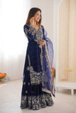 Midnight Royale Velvet Sharara Suit Set