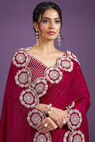Premium Satin Embroidered Saree with Designer Arco Cut Work Border
