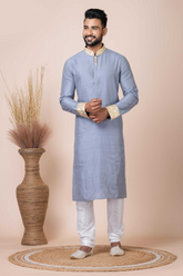 Subtle Grey Elegance Viscose Men’s Kurta Pajama Set
