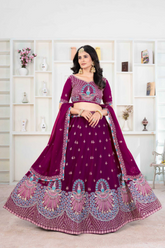 Faux Georgette Embroidered Lehenga Choli with Dupatta