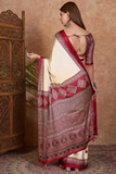 Ivory Royale Pure Modal Silk Ajrakh Border Saree