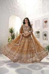 Golden Net Embroidered Bridal Lehenga Set