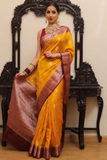 Sunheri Banarasi Lichi Silk Gold Buti Woven Saree