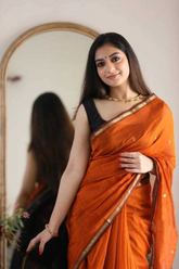 Rust Orange Soft Lilan Slab Saree with Rich Weaving Blouse