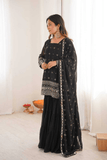 Noir Ruffle Grace Georgette Sharara Suit Set - kavyo.in