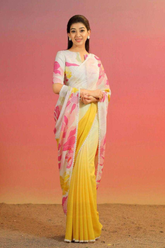 Soft Georgette Designer Saree with Floral Print & Fancy Lace Detailing