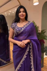 Designer Purple Rangoli Silk Saree with Golden Jari & Embroidery Lace Border