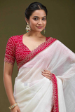 White Tissue Gold Crush Saree with Bandhani Border & Bead Handwork