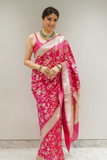 Pink Banarasi Lichi Silk All-Over Silver Zari Woven Saree